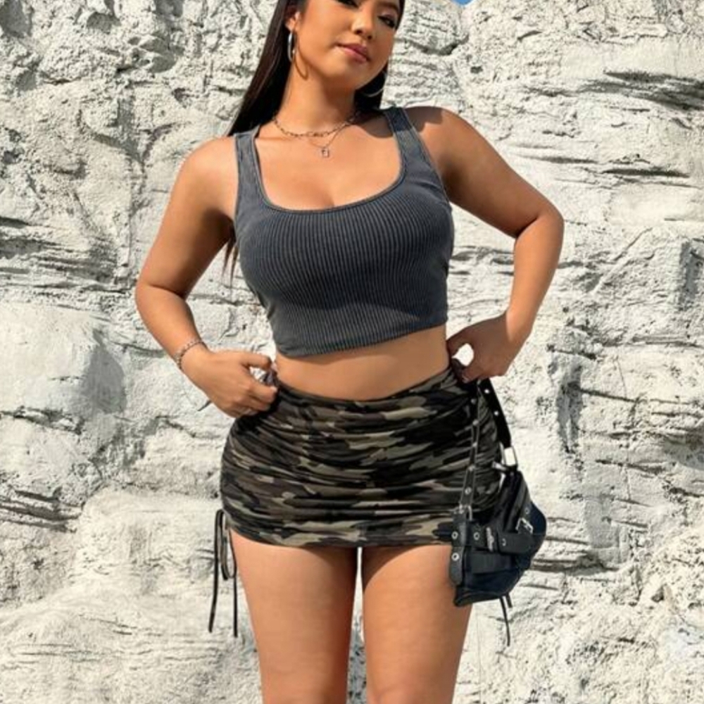 Shein Curve Ezwear | Camo Side Ruched Skirt